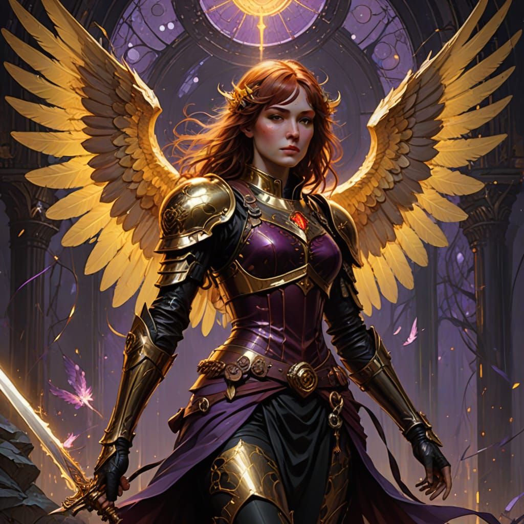 Sci-Fi Angel with Fiery Wings: A Pre-Raphaelite Oil Painting