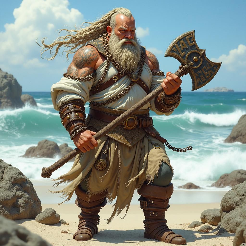 Dwarf Cleric on Windy Beach Fantasy Art
