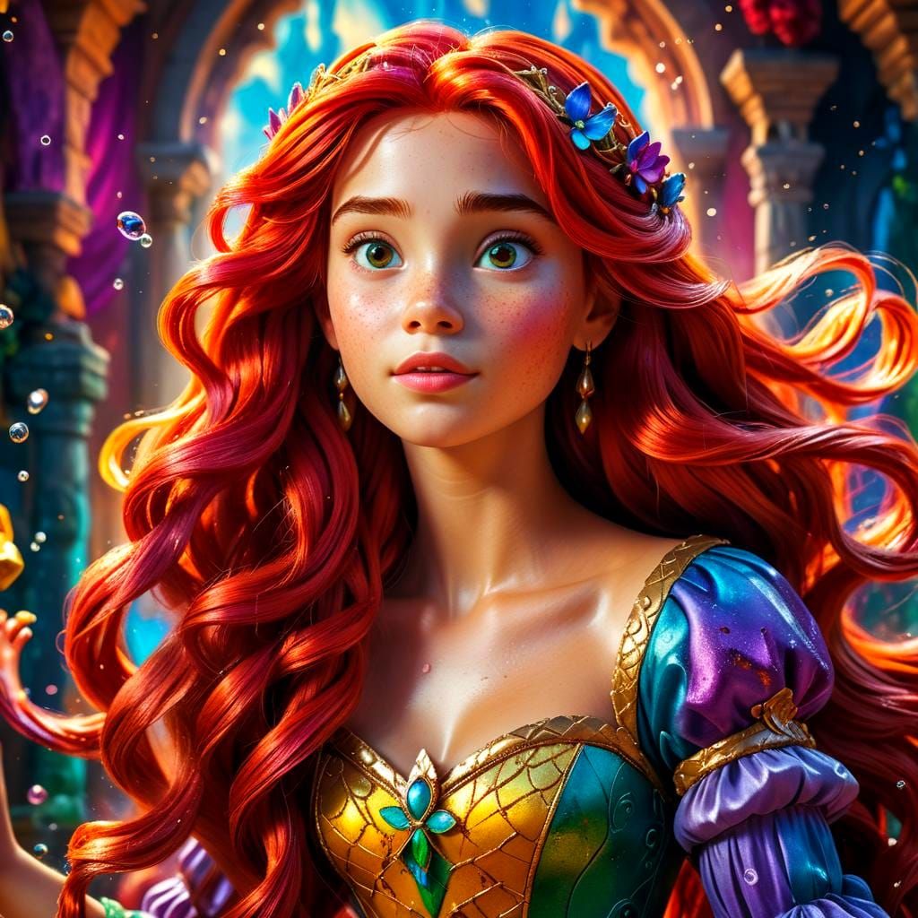 Hyperrealistic Ariel as Rapunzel Splash Art