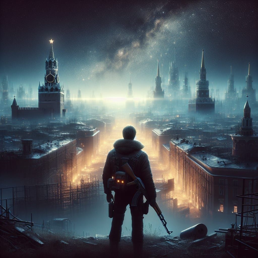 Futuristic Russian City Illuminated by Starlight