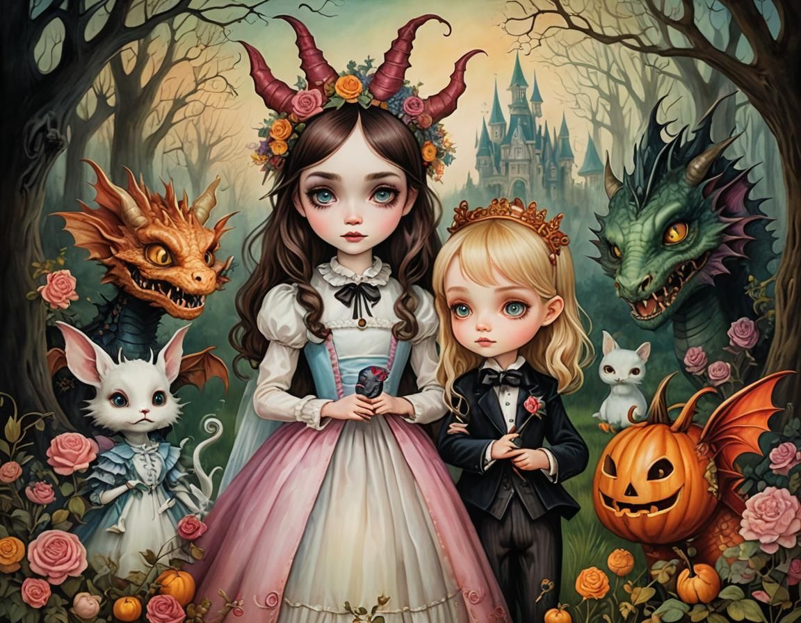 Whimsical Bride in Halloween Town, Mark Ryden Style