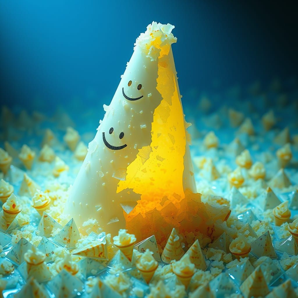 Hyperrealistic CGI Char-Grilled Cone Melting Diorama