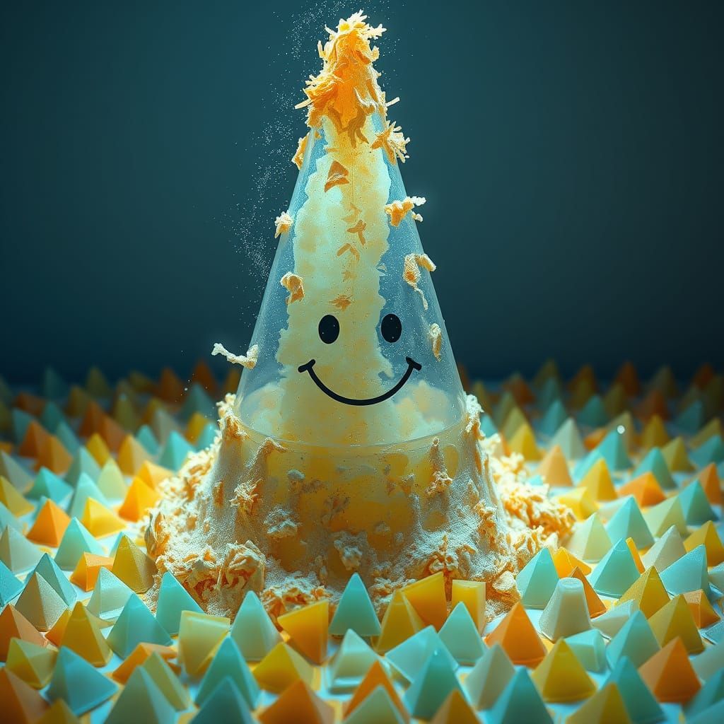 Char-Grilled Glass Cone with Smiling Face in CGI Style