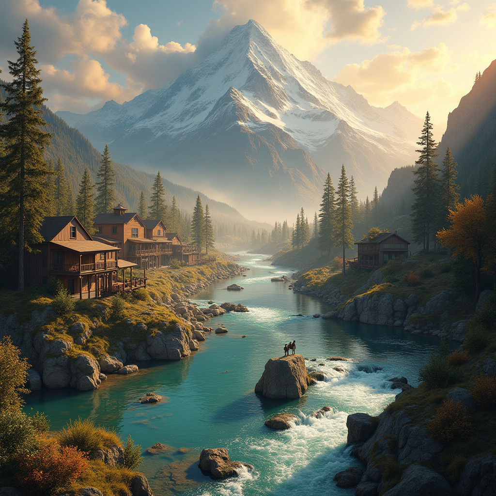 Gold Rush Town Under a Majestic Mountain