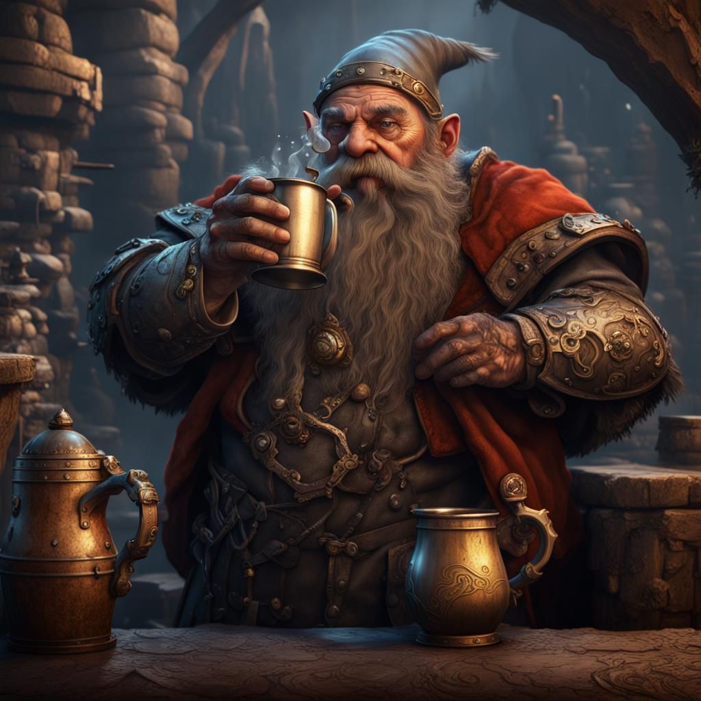 Dwarf Drinking from Tankard: Detailed Matte Painting