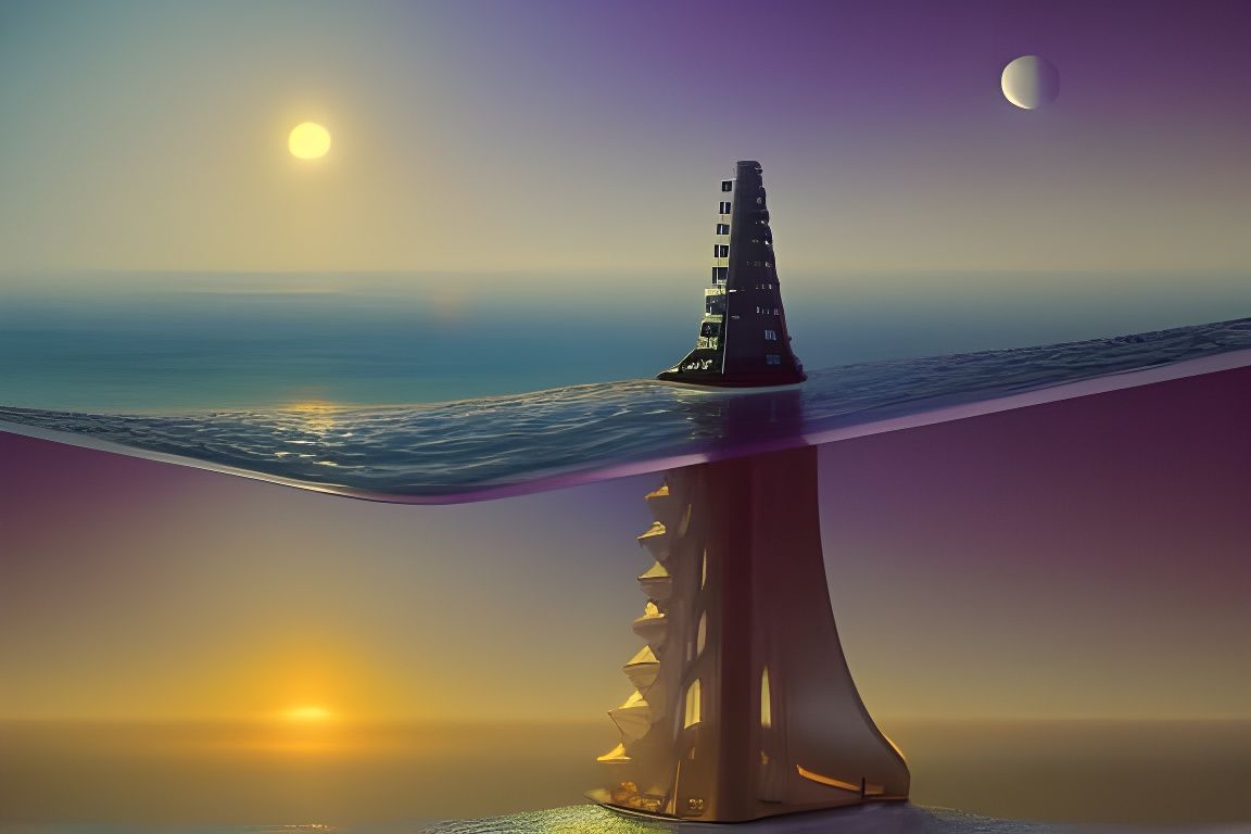 Thriving Submarine City at Sunset in Steamnouveau Style