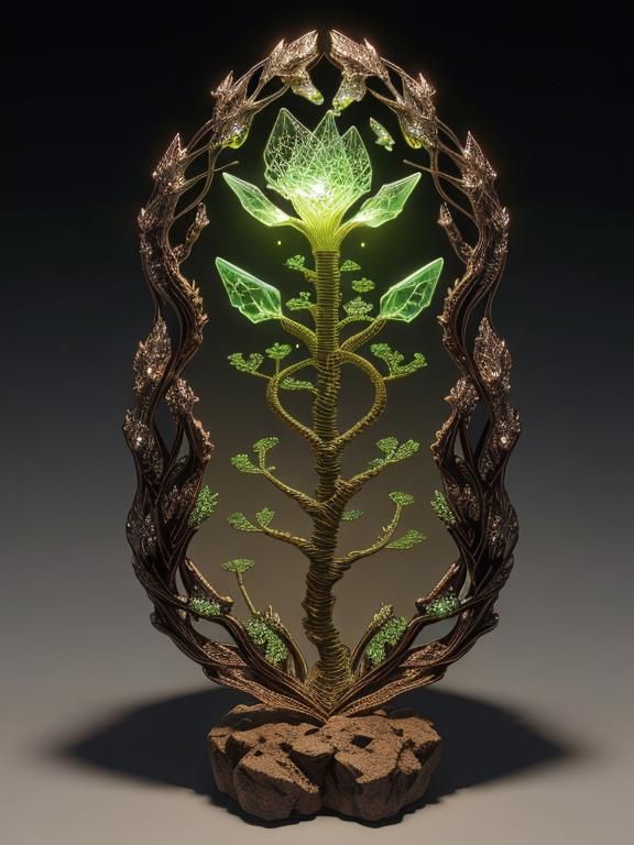Bioluminescent Alien Plant in 3D Crystal Style