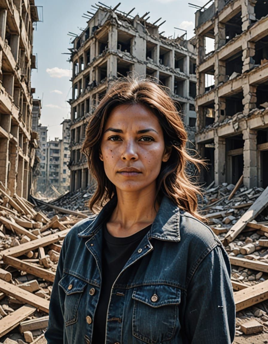 Ethereal Woman in Urban Ruins