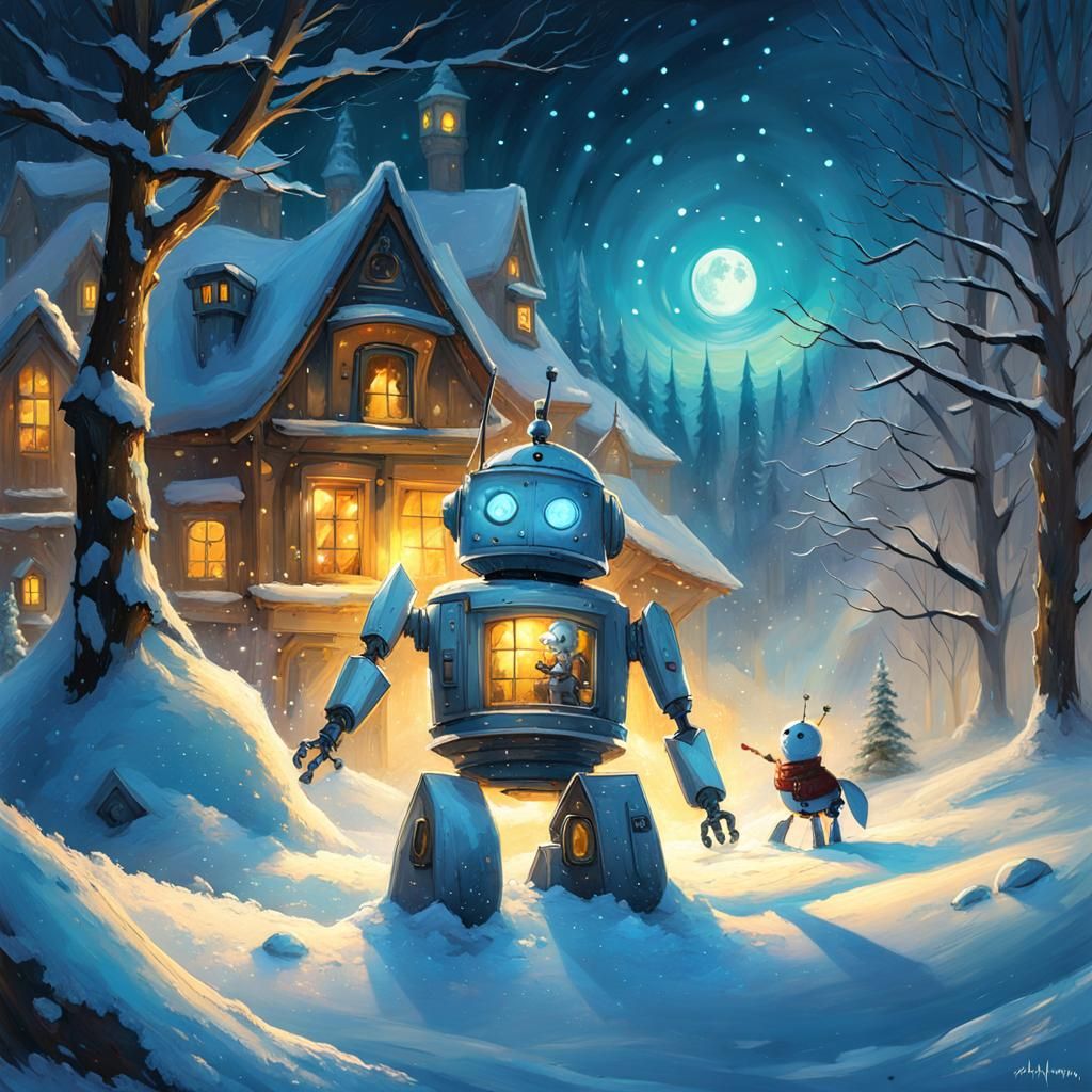Robot Builds Snowman in Winter Wonderland