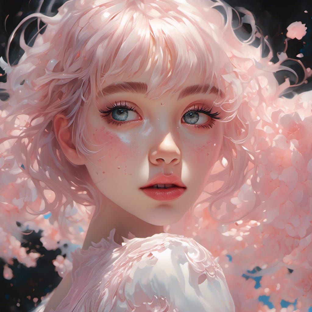 Hyperrealistic Pink Dream Portrait with Detailed Features