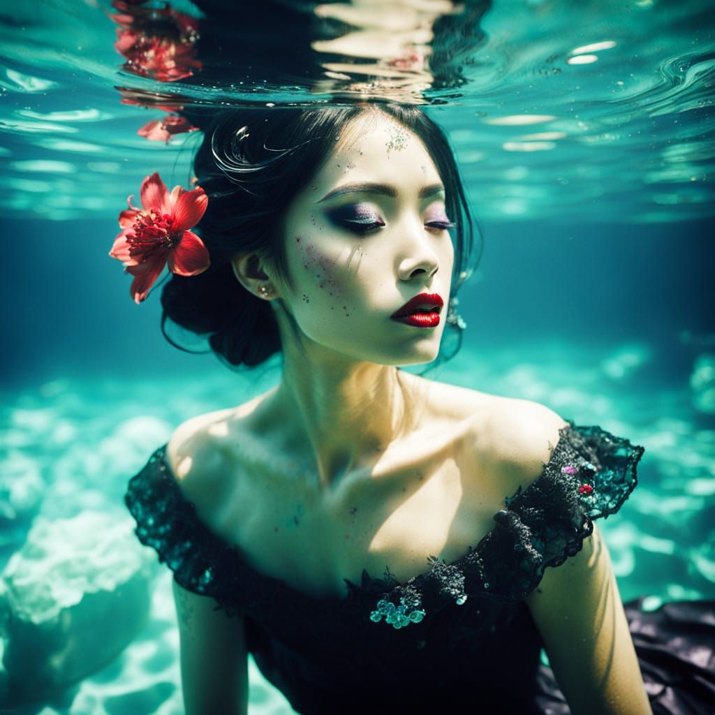 Ethereal Underwater Couture Fashion in Powder Blue Light