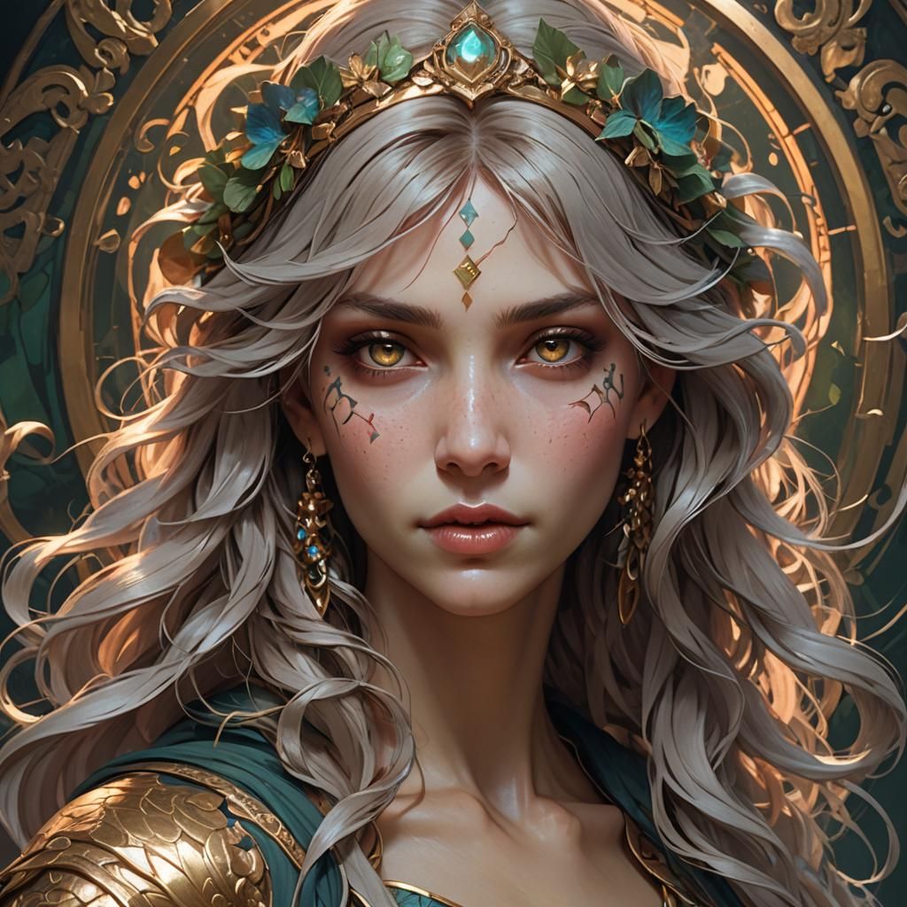 Detailed Lamia Portrait in Art Nouveau Style