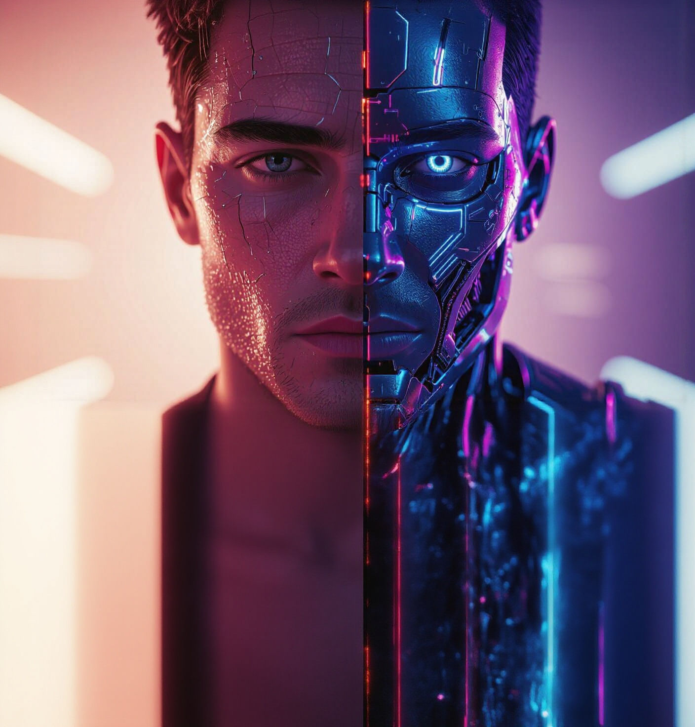 Humanity Meets Machine: Dual-Sided Face in Cyberpunk Style