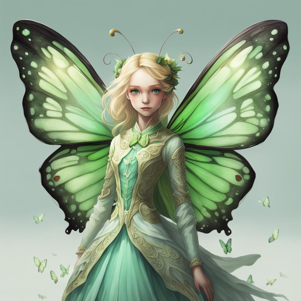 Realistic Humanoid Butterfly with Ethereal Wings