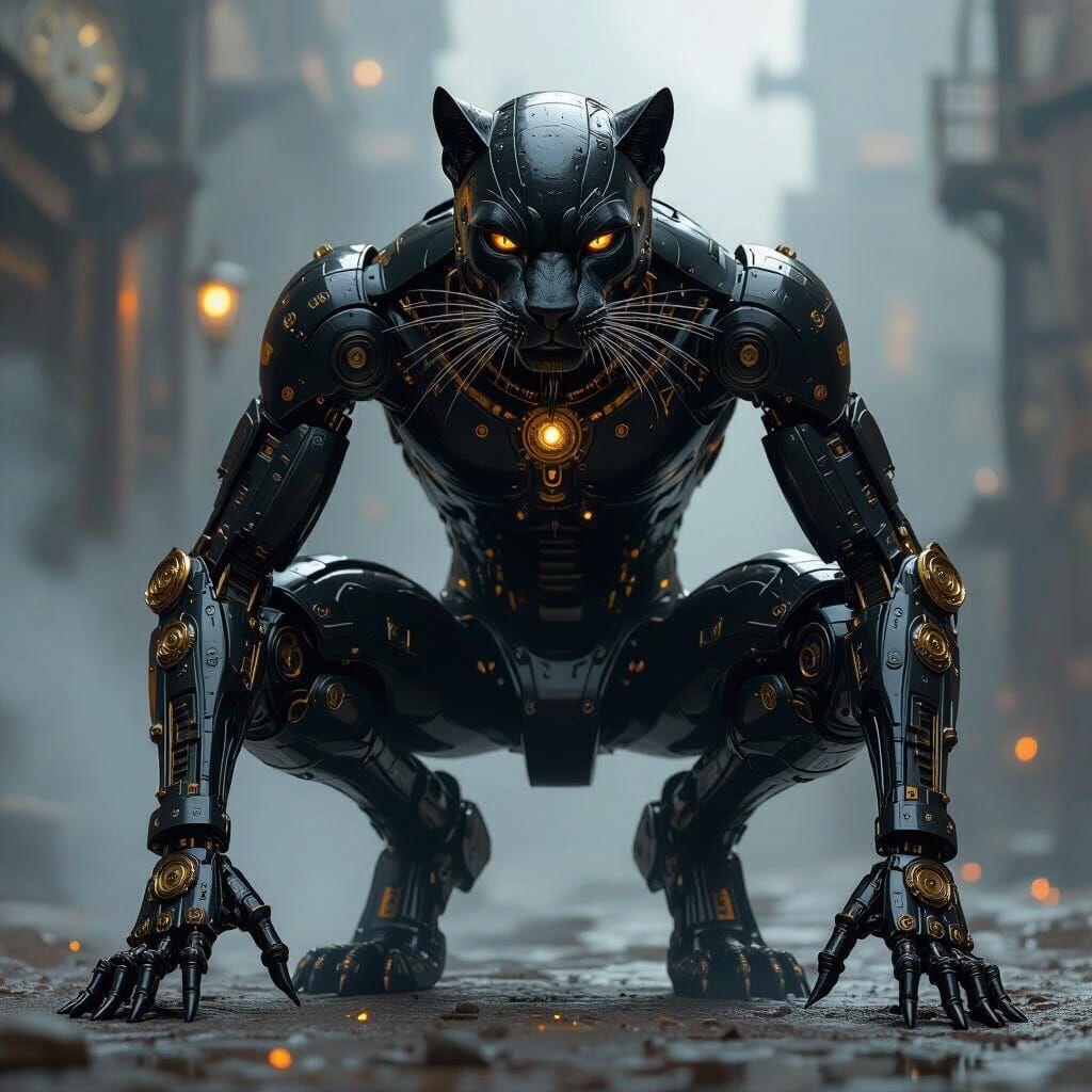 Mechanical Panther Gollum in Steampunk Style