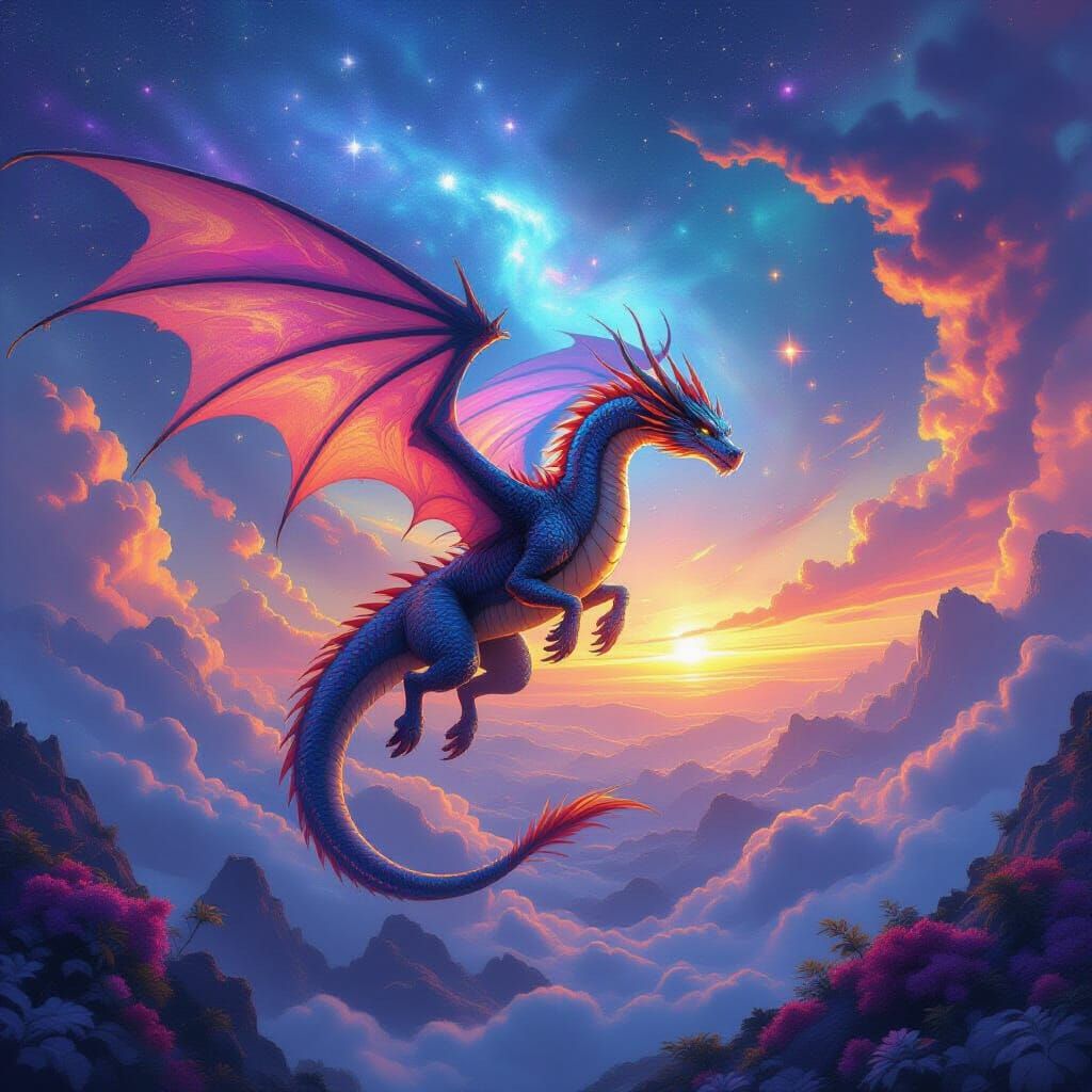 Dragon Soaring Through Alien Sky: Detailed Concept Art