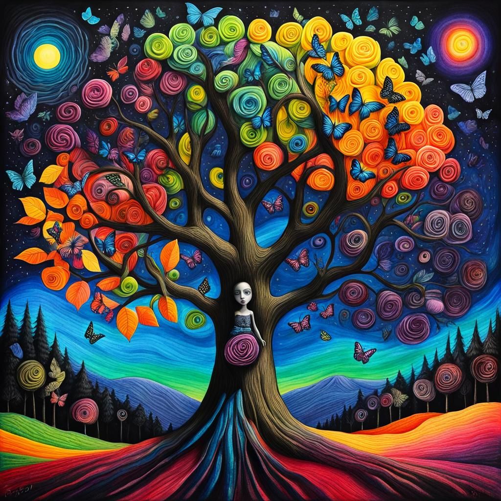 Gothic Woman in Surreal Crayon Drawing