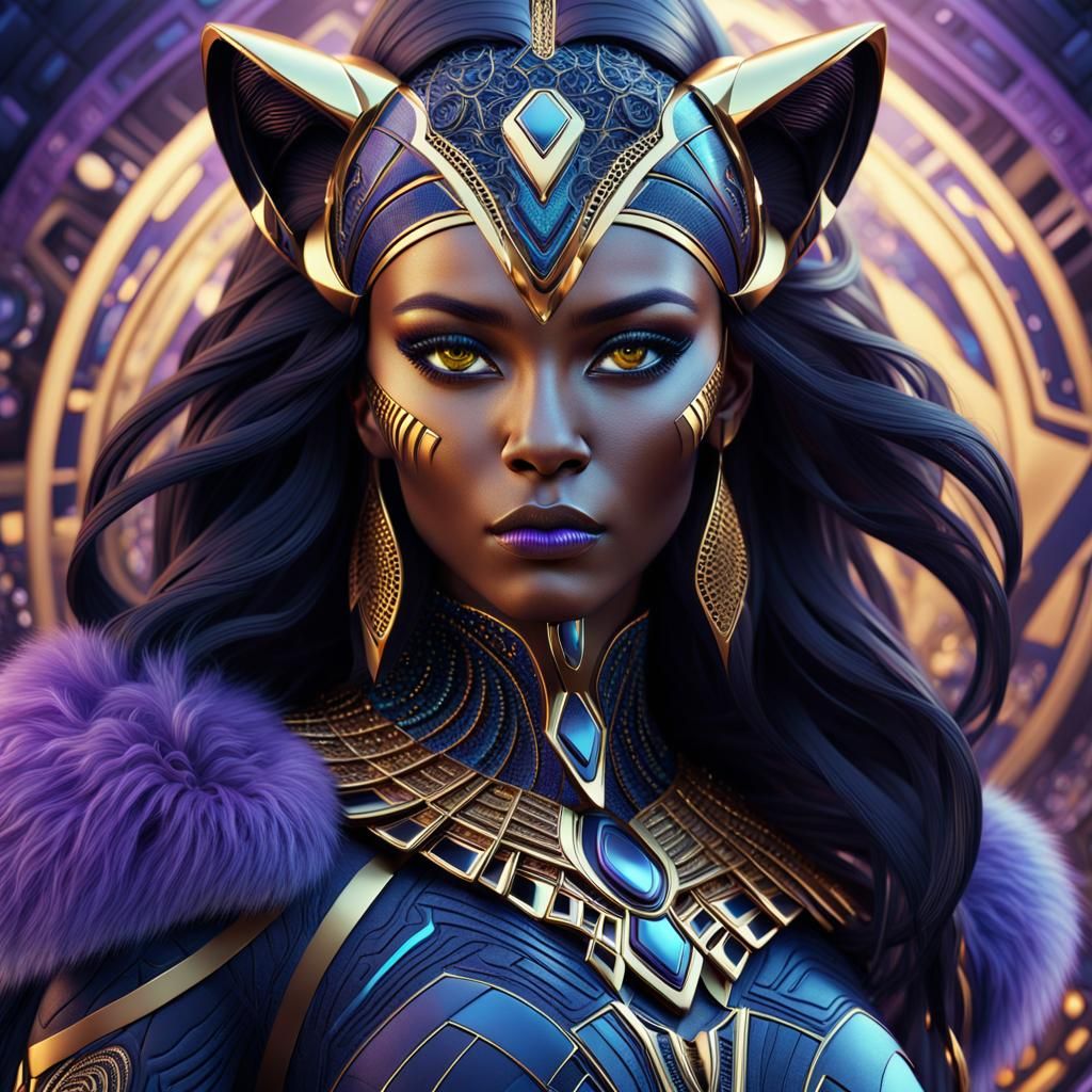 Futuristic Woman with Panther in 3D Rendering