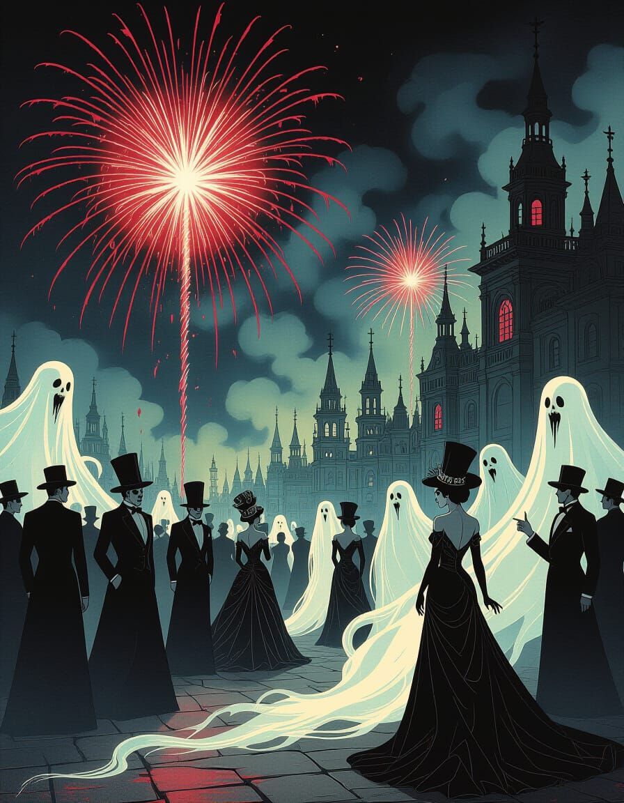 Haunting Gothic New Year's Ball with Scary Costumes and Ghos...