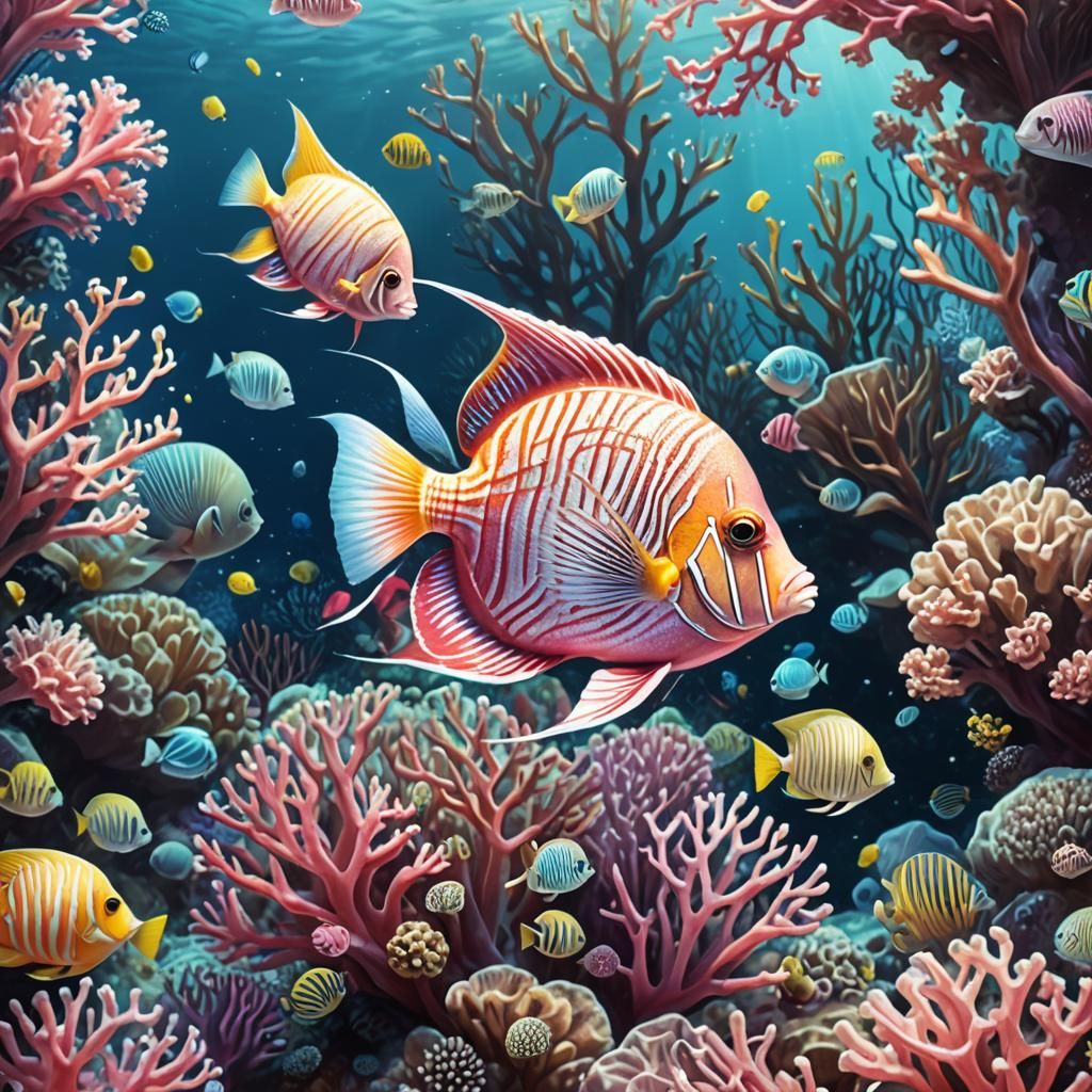 Peppermint Angelfish in Coral Reef: Aquatic Illustration