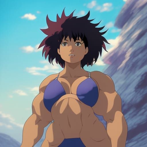 Amazon Muscle Woman in Anime Key Visual Style