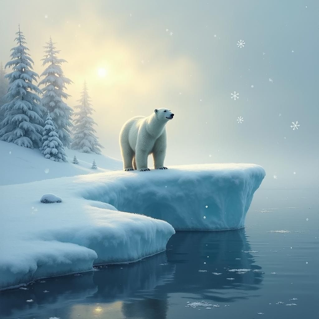 Polar Bear in Winter Wonderland: Impressionist Hyperrealism
