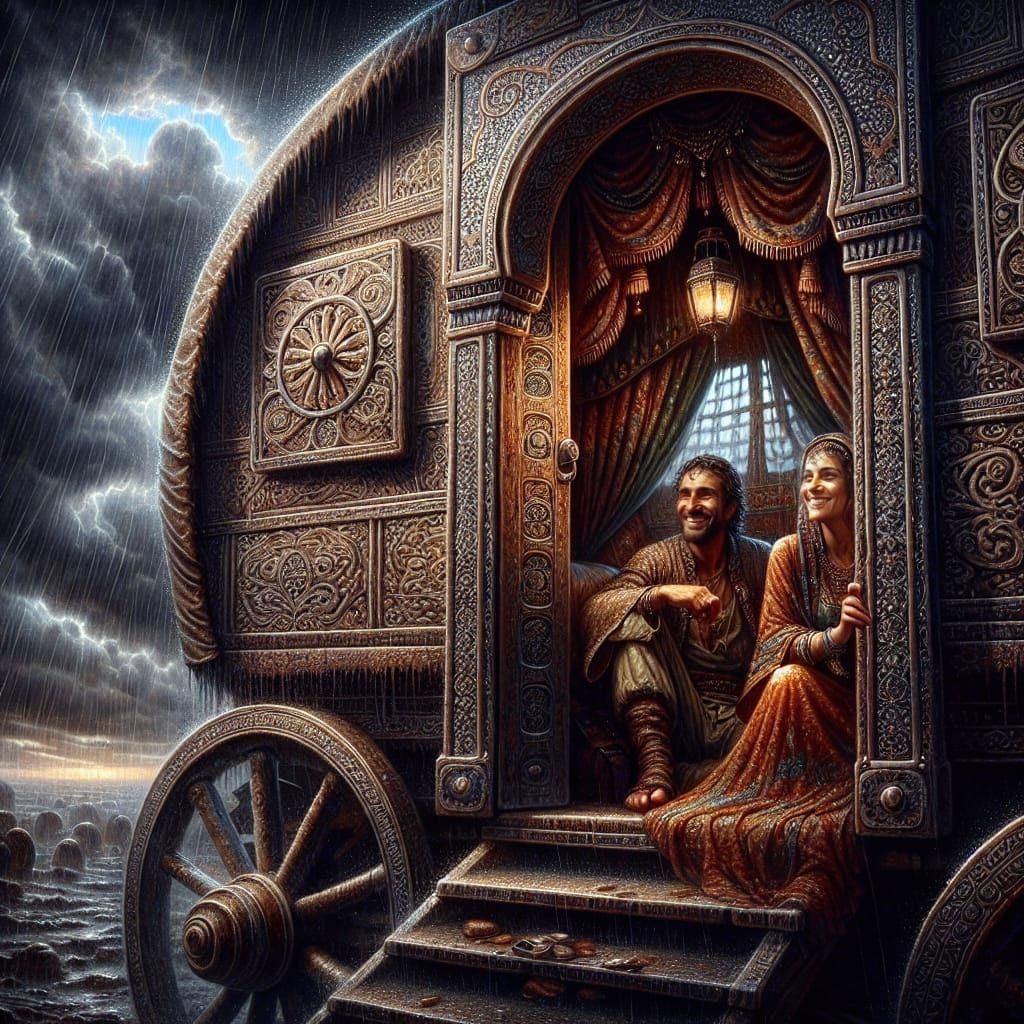 Cozy Caravan Door Amidst Thunderstorm