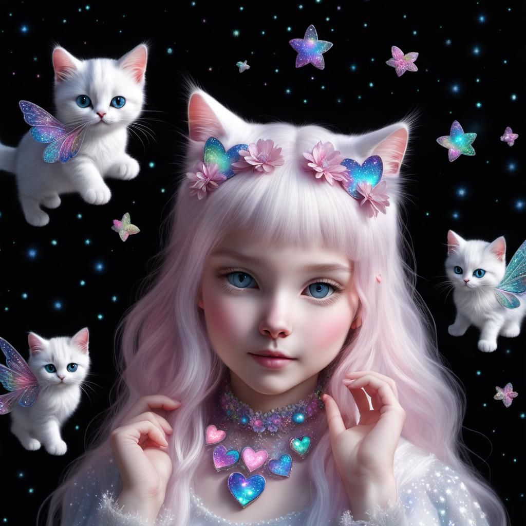 Fairy cats Intricate detail high resolution Fuzzy texture details Cat with wings fairy cat Strange tiny creatures Woman ...