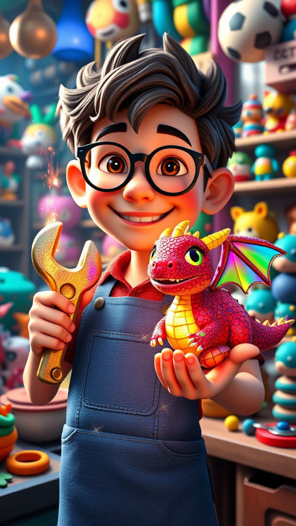 Whimsical Toy Workshop in Disney Pixar Style