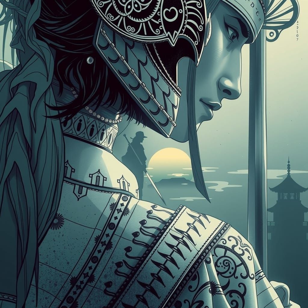 Duel of shadows beneath a golden dawn