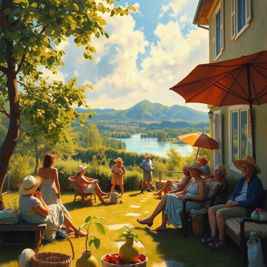 Idyllic Summer Scene in Impressionist Oil Painting Style