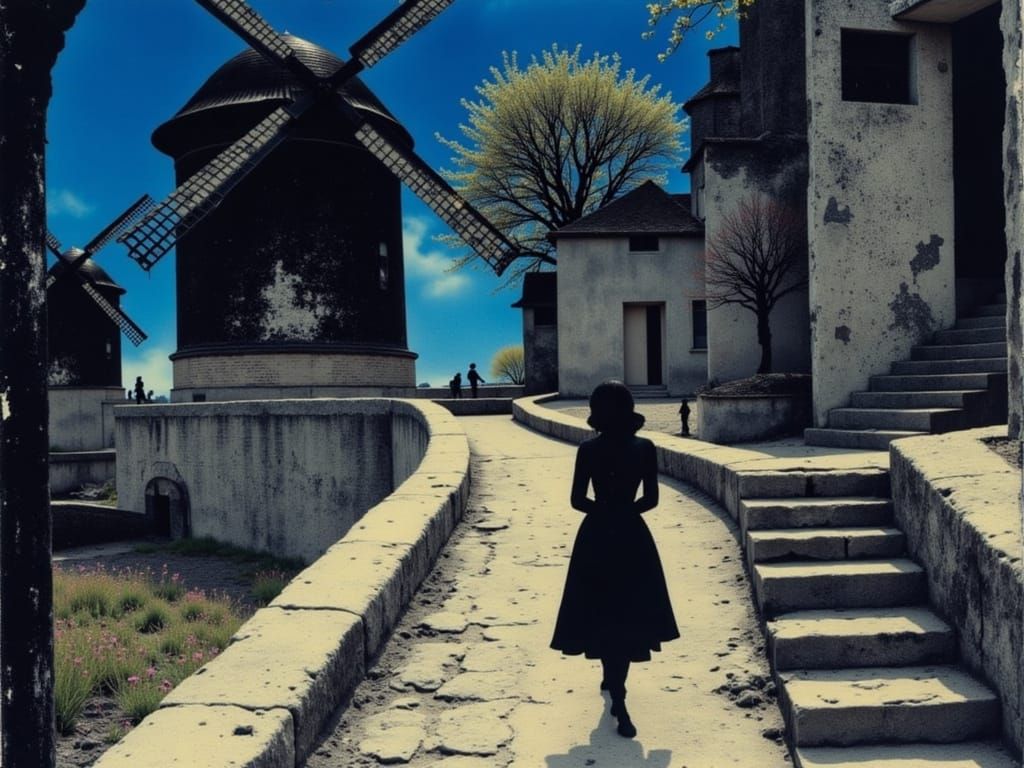 Steampunk Woman in Escher Alleyway Zentangle Silhouette