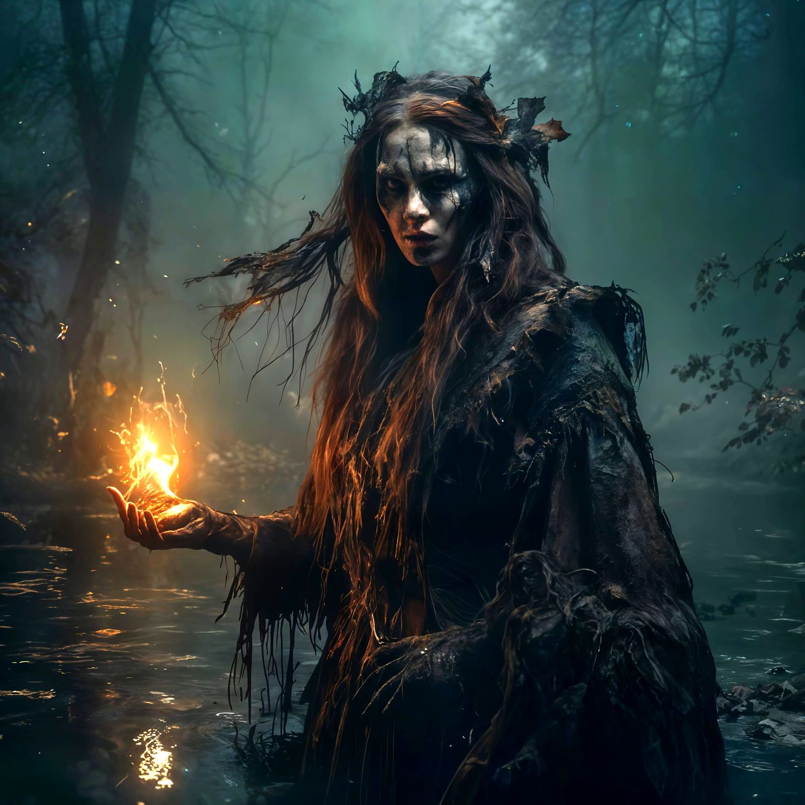 Eerie Forest Dance in Pre-Raphaelite Style