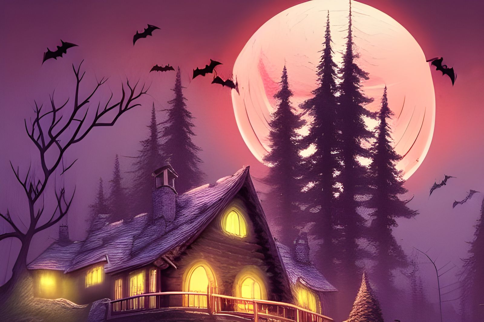 Cozy Halloween Cabin in Anime Style