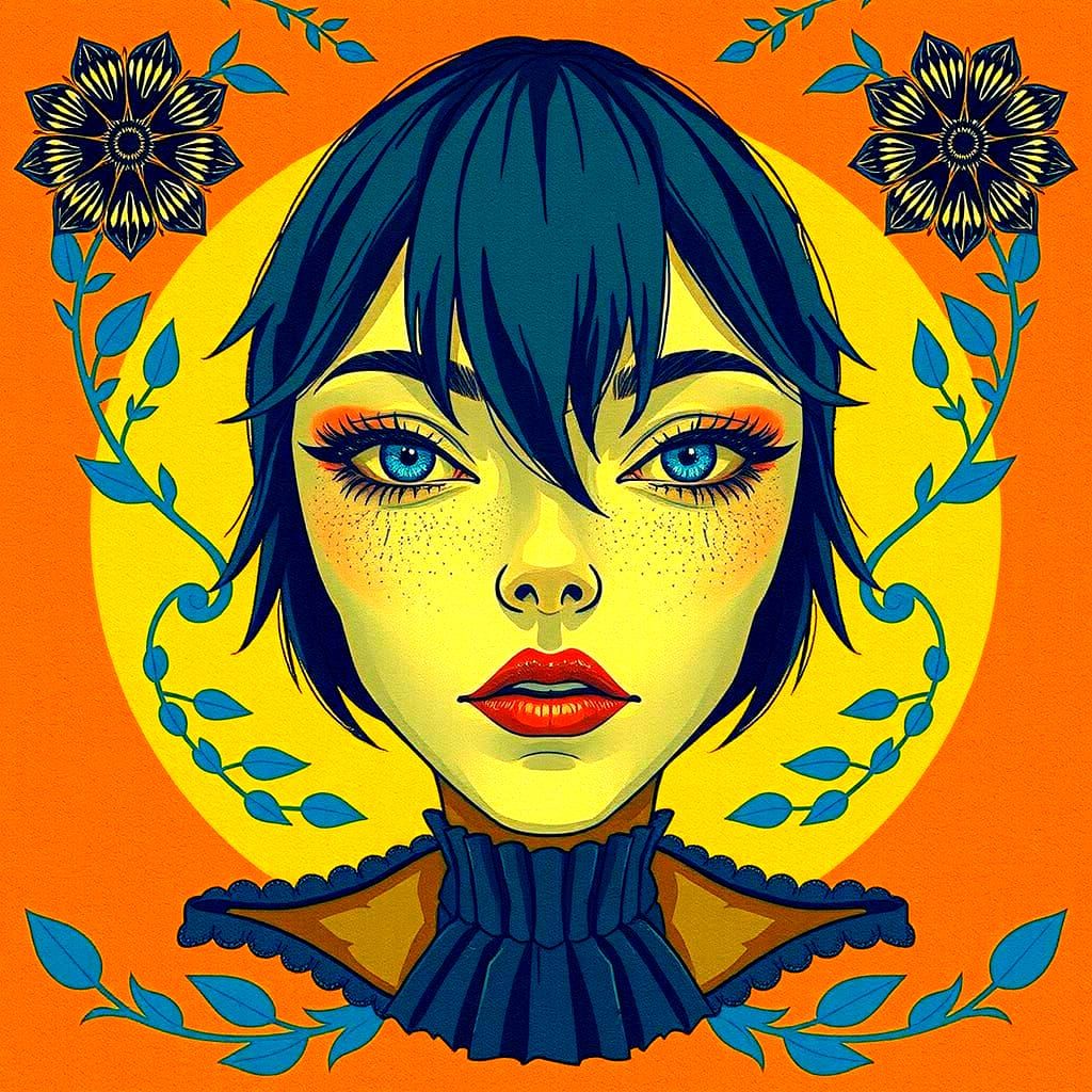 A Contemplative Woman in a Flowing, Dark Tulle Gown