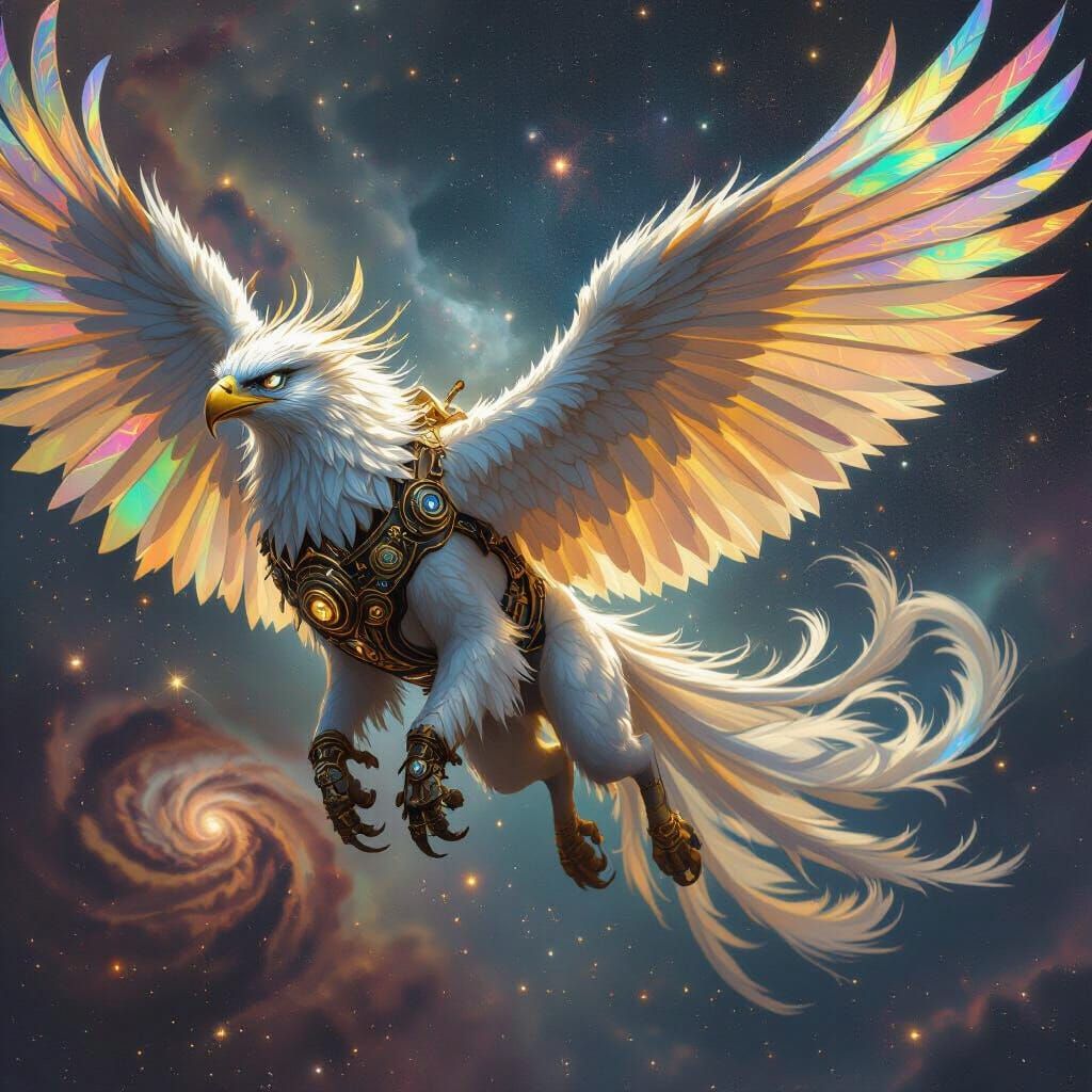 Nebula Griffin in Steampunk Harness Soaring