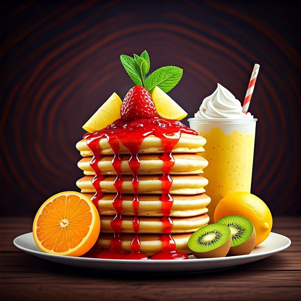 Vibrant Pancake and Waffle Stack in Concept Art Style