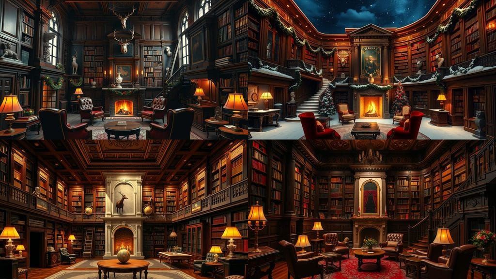 Dark Academia Christmas Library in Chateau Style