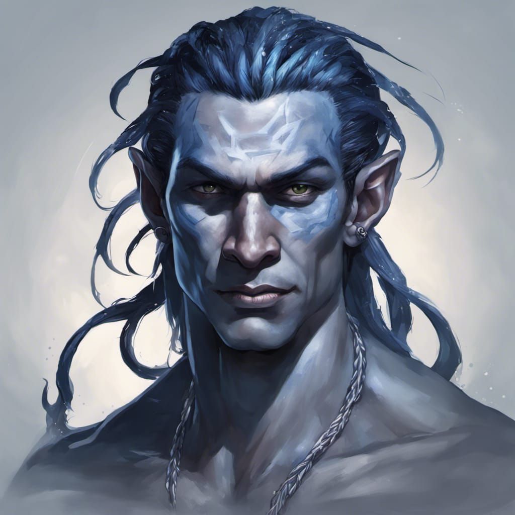 Intricate Sea Elf Sorcerer Portrait with Shadow Magic