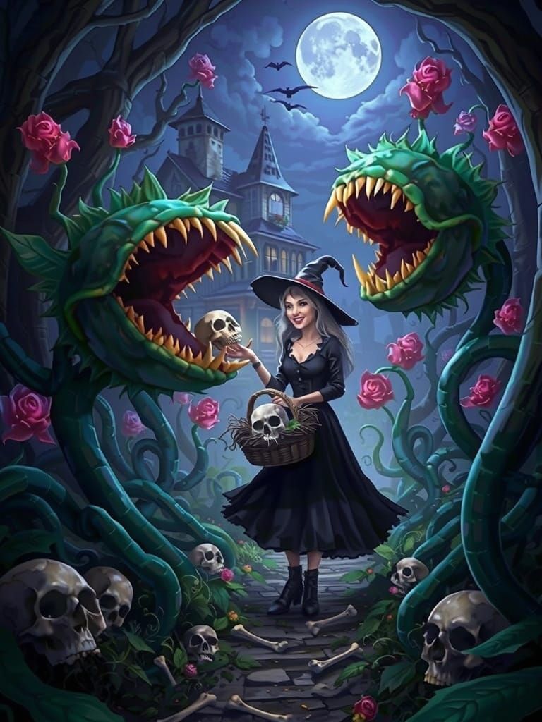 Witch in Garden of Carnivorous Skull Plants