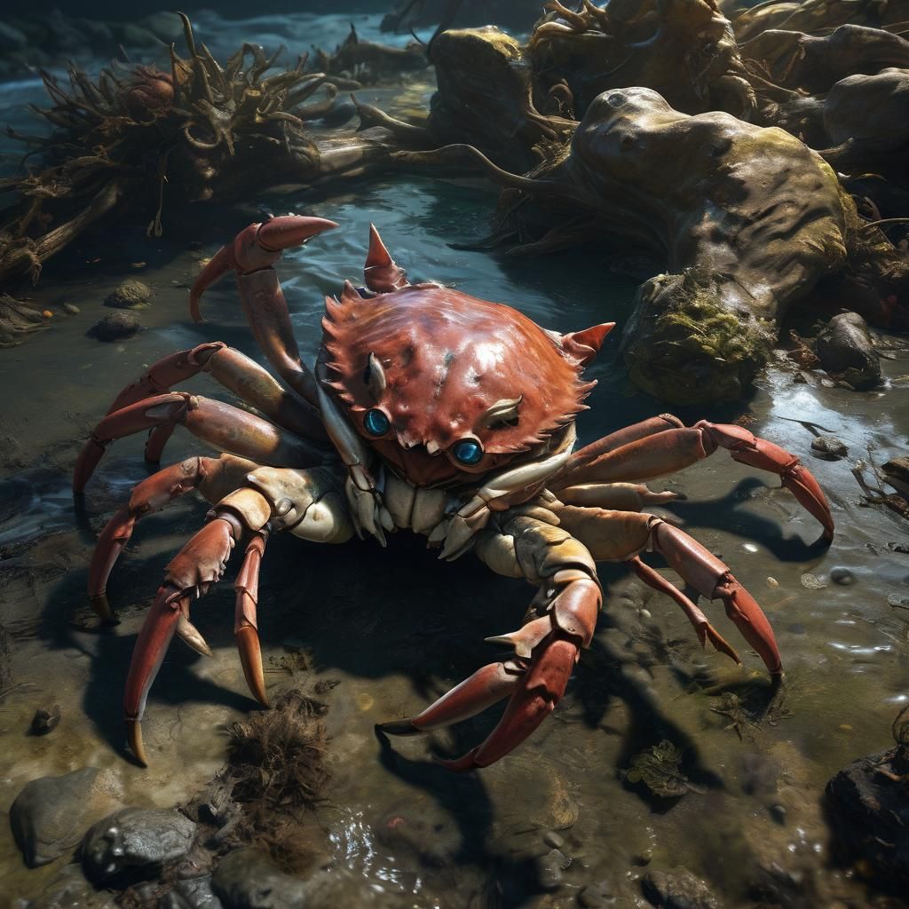 Human-Headed Crab Concept Art in Anime Style