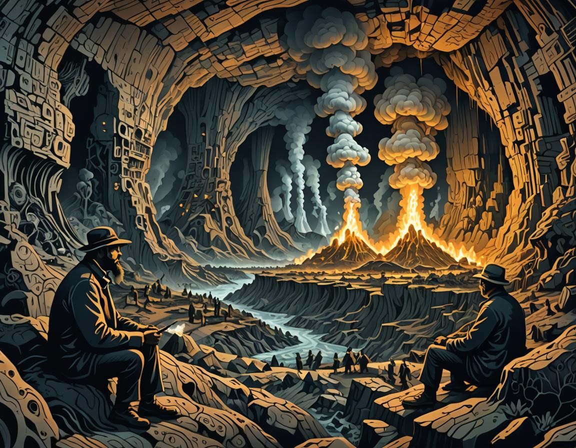 Primitive Men in Caves During Nuclear Disaster