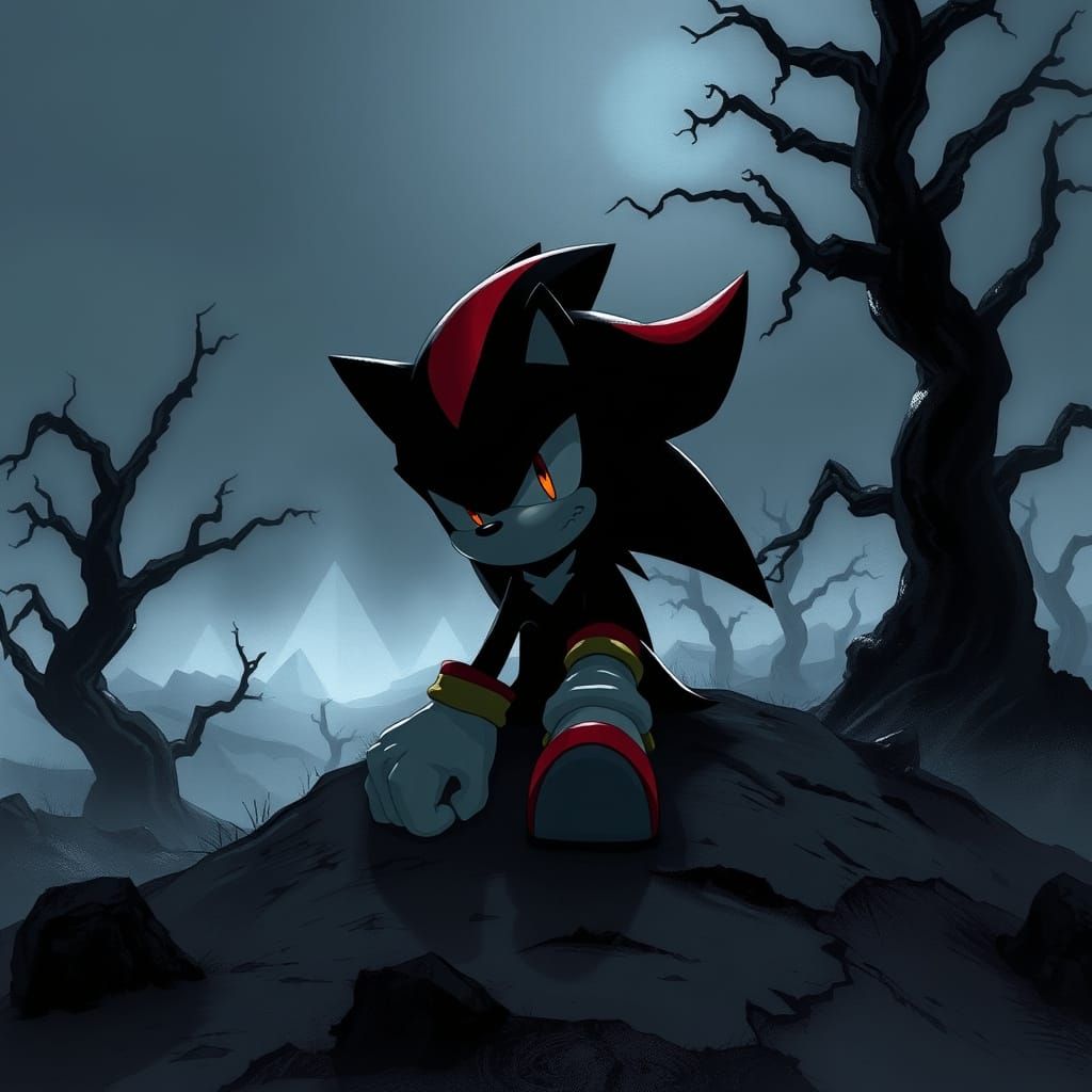 Shadow the Hedgehog Contemplates a Futuristic Wasteland