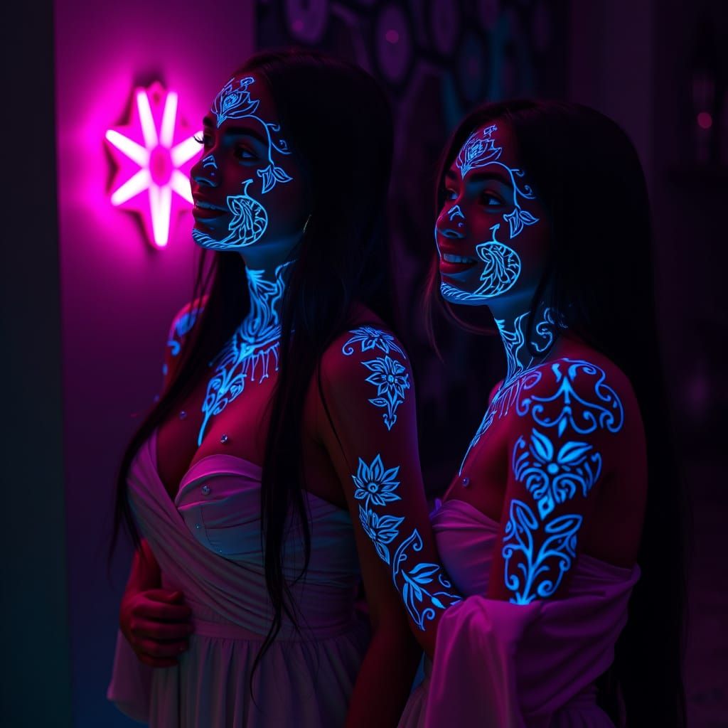 Ethereal Women in Mystical Ceremony, Glowing Skin Designs