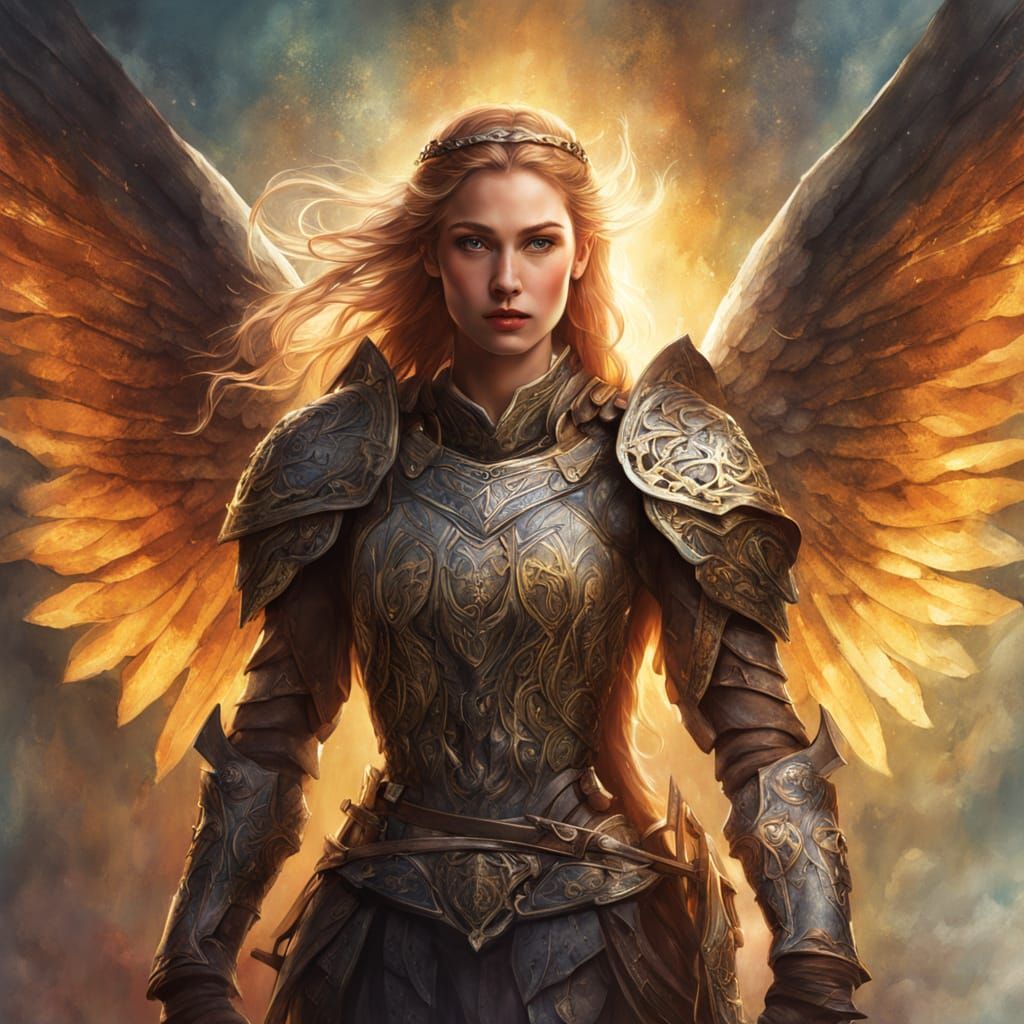 Celtic Angel Warrior in Watercolor Style