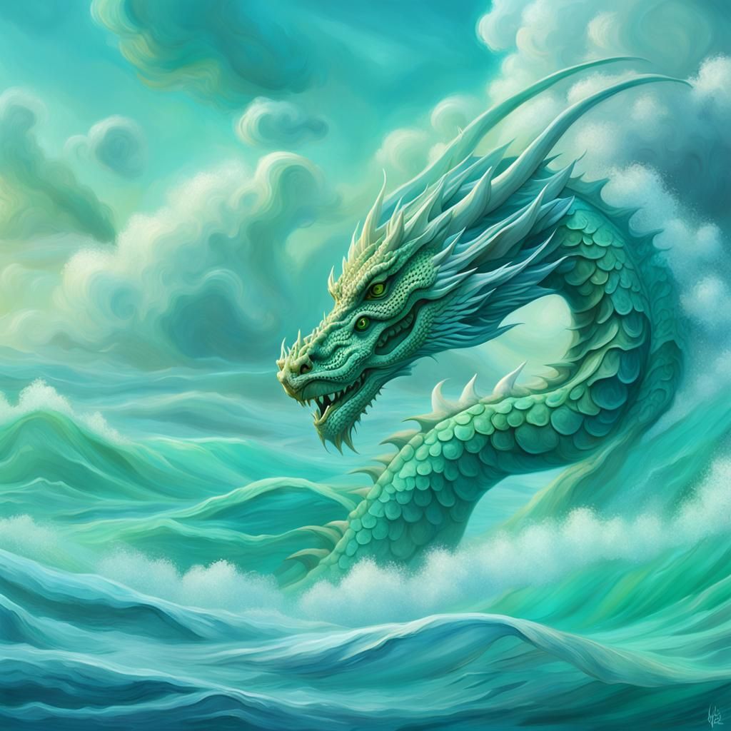 Dragon Sculpts Ethereal Waves in Seascape Concept Art