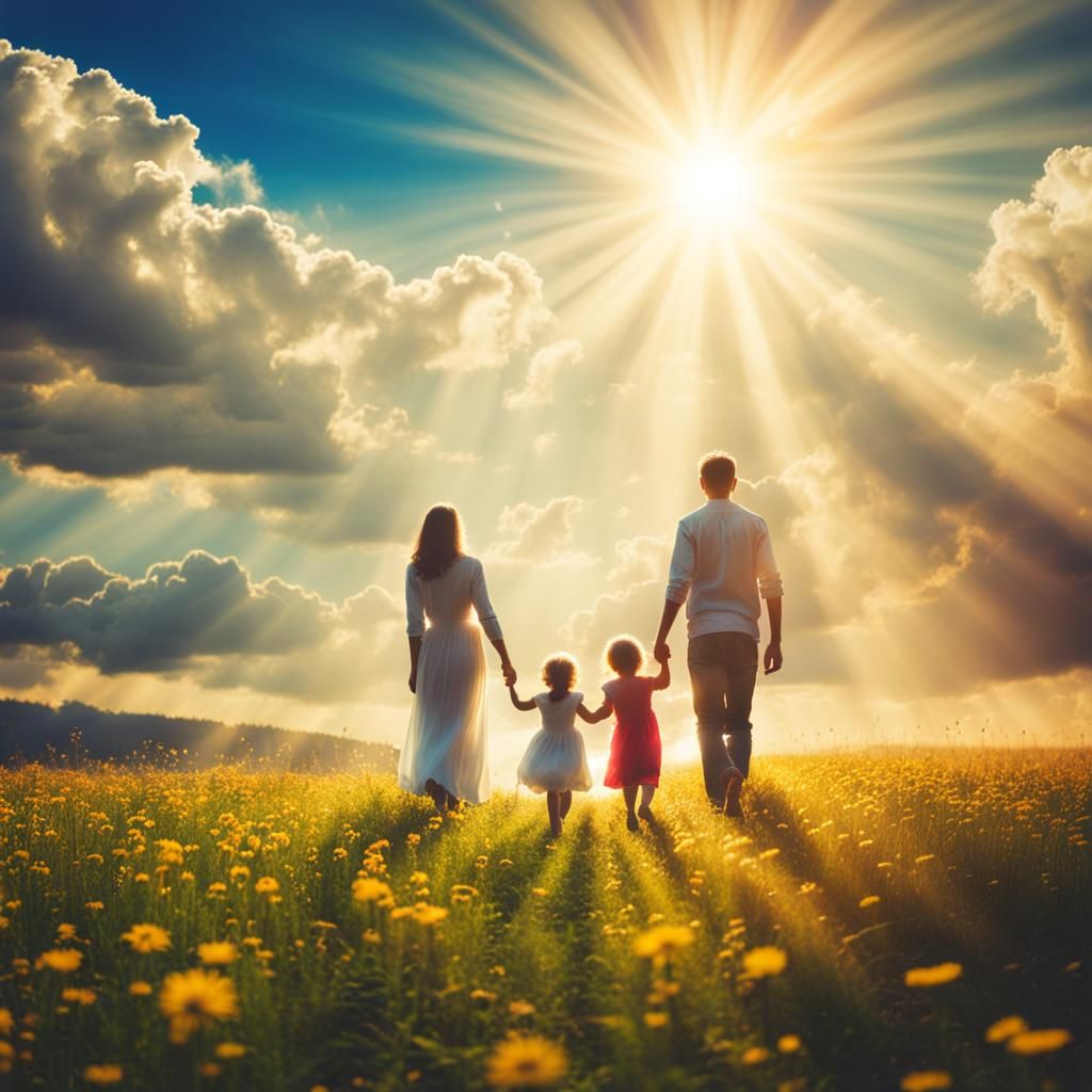 Celestial Kingdom Scene with Happy Families