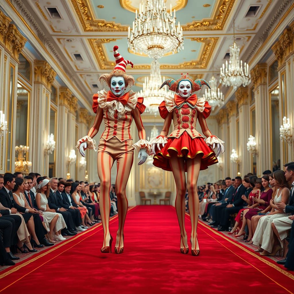 Luxurious Fashion Runway Showcases Exquisite Clown Couture