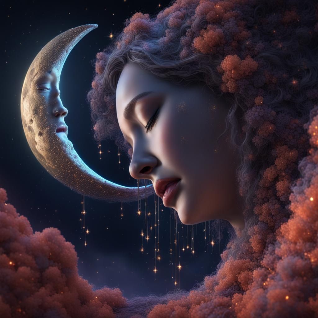 Sleeping Moon Face in Dreamy Starscape