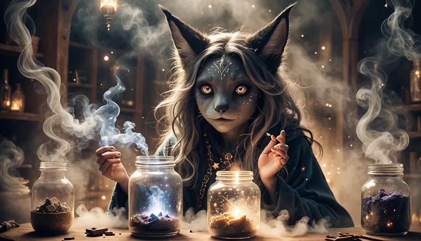 Magical Fog Jar with Galaxy Creature, Fantasy Concept Art